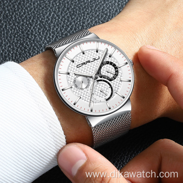 CRRJU Top Brand Luxury Waterproof Ultra Thin Date Watch Mens Watch Steel Strap Casual Quartz Watch White Sport WristWatch